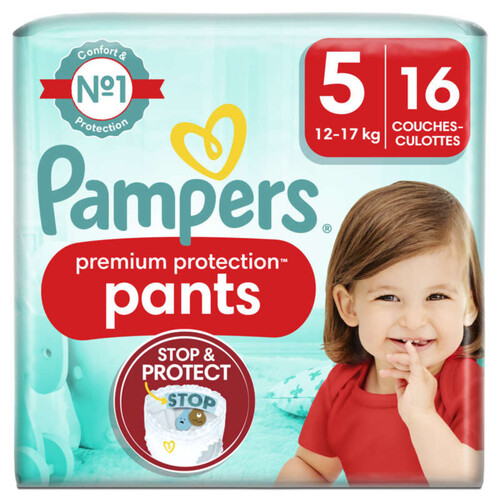 Pampers Couches-Culottes Premium Protection Taille 5, 16 Couches, 12kg - 17kg