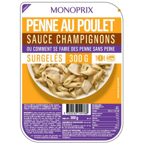 Monoprix Penne au poulet accompagnée d'une sauce champignons 300g