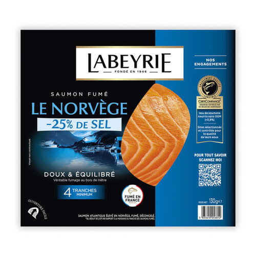 Labeyrie Saumon fumé Le Savoureux de Norvège -25% de sel 4 tranches 130g