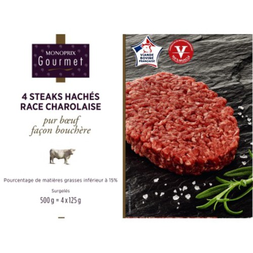 Monoprix Gourmet 4 Steaks Hachés Race Charolaise 500g