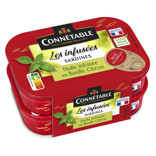 Connétable Sardines Les Infusées Huile infusée au Basilic Citron 2*115g