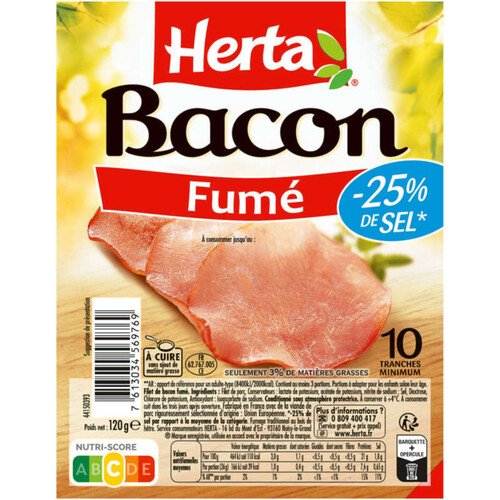 Herta bacon fumé sel réduit