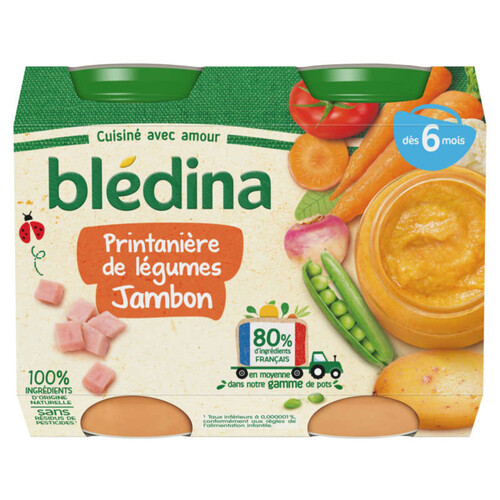 Blédina Pots Printanière de légumes Jambon dès 6 mois 2x200g
