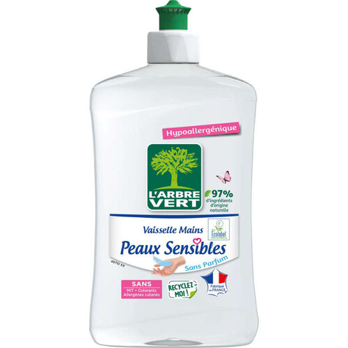 L'Arbre Vert liquide vaisselle ecolabel peaux sensibles hypoallergénique 500ml