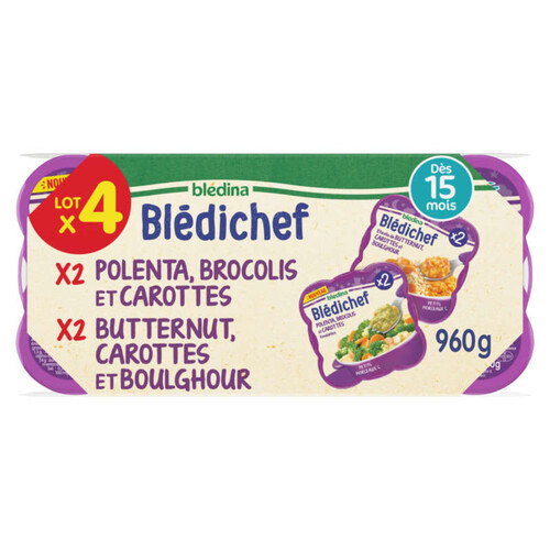 Blédina Blédichef Etuvée De Butternut, Carottes Et Boulghour / Polenta, Brocolis Et Carottes Dès 15 Mois