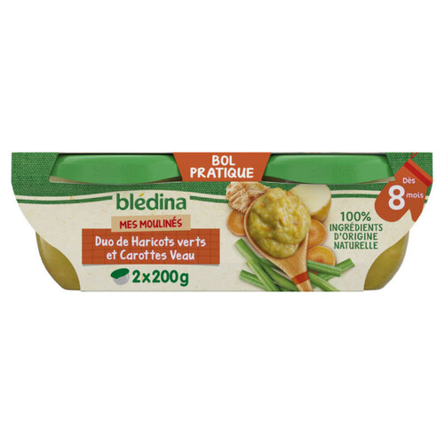 Blédina Idées De Maman Bols Haricots Verts Carottes Veau dès 8 Mois 2x200g