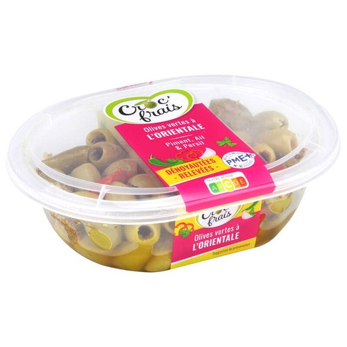 Croc'frais Olives vertes dénoyautées aux poivrons au cumin et au paprika 180g