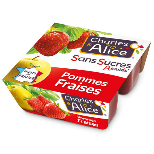 Charles & Alice Compote Pommes Fraises Sans Sucres Ajoutés 4x 100g