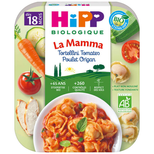 Hipp Biologique La Mamma Tortellini Tomates Poulet Origan 250g
