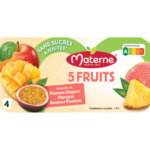 Materne Compotes 5 Fruits Pomme Goyave Mangue Passion 4*100g