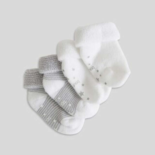 Monoprix Paires de Chaussettes en Coton Bio Blanc/gris Chiné T.14-15 x2