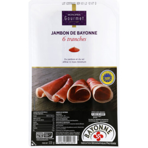 Monoprix Gourmet Jambon De Bayonne 120G