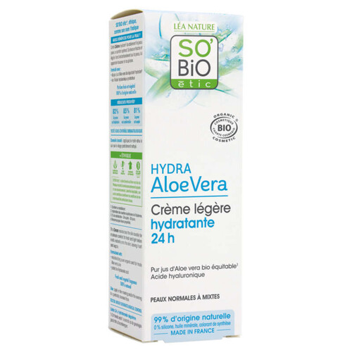 SO'BiO Étic Crème de jour soin léger hydratant 24h Aloe Vera 50ml