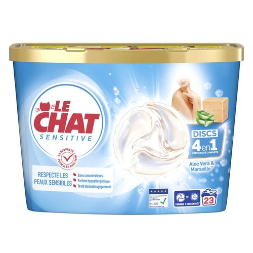 Le Chat Sensitive Discs Lessive Aloe Vera & Savon de Marseille *23 Lavages