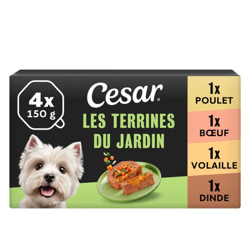 Cesar Barquettes en terrine pour chien au cœur de légumes 4x150g