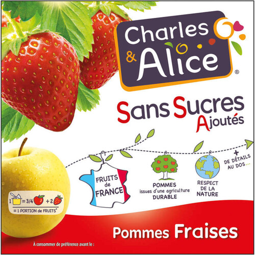 Charles & Alice Compote Pommes Fraises Sans Sucres Ajoutés 4x 100g