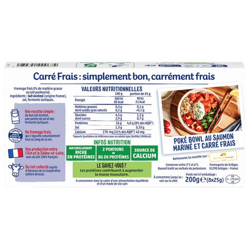 Elle & Vire Carré Frais Nature 0% 8 Portions x25g