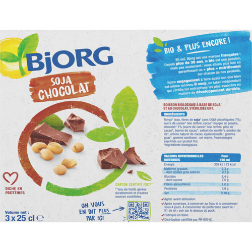 Bjorg Boisson Soja Chocolat Mini Bio 3X25Cl