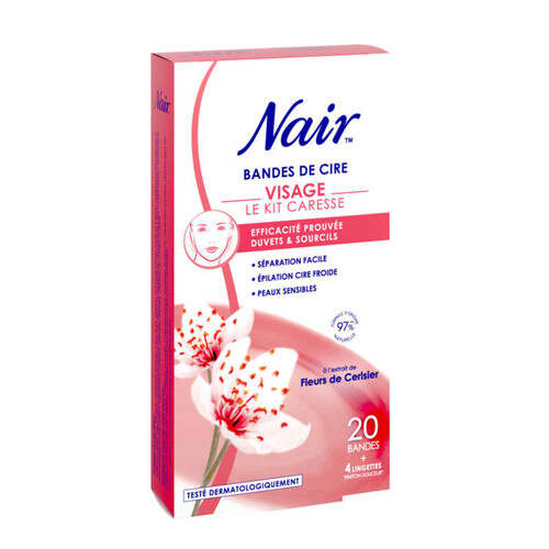 Nair banndes de cire visage kit caresse 20 + 4 lingettes