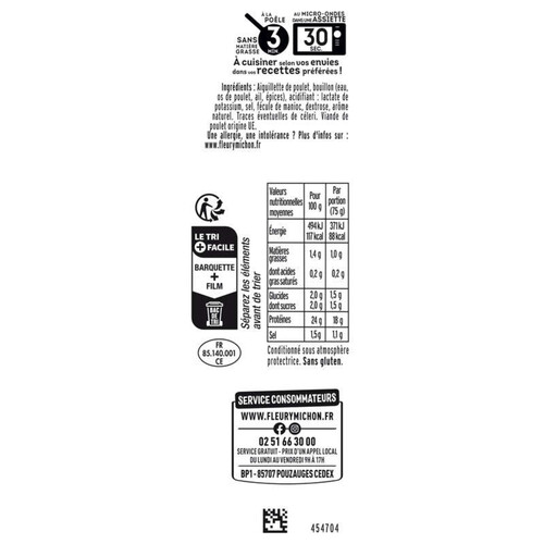 Fleury Michon aiguillettes de poulet rôti tranchées 2x75g