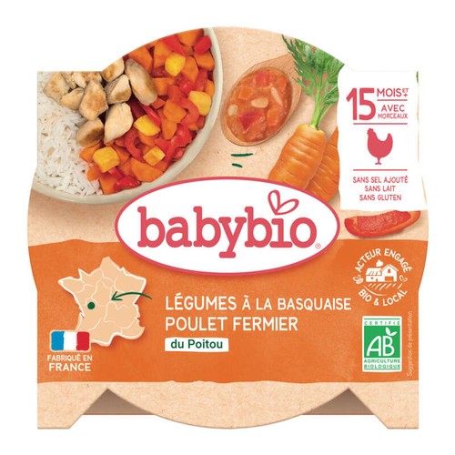 Babybio Légumes à La Basquaise, Poulet Fermier Du Poitou, Dès 15 Mois 260g