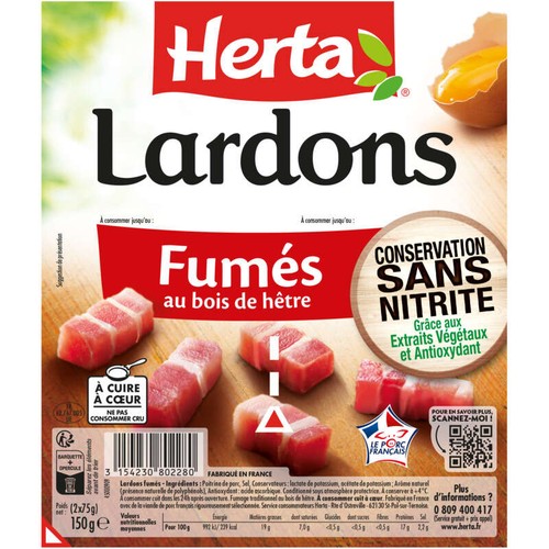 Herta Lardons Fumés sans nitrite 2x75g