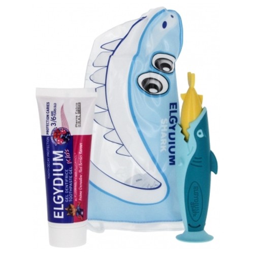 Elgydium Trousse de Voyage Shark 3-6 Ans - Dentifrice + Brosse à dents