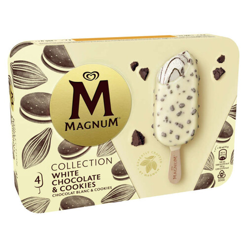 Magnum Glace Bâtonnet Chocolat Blanc et Cookies x4 296g