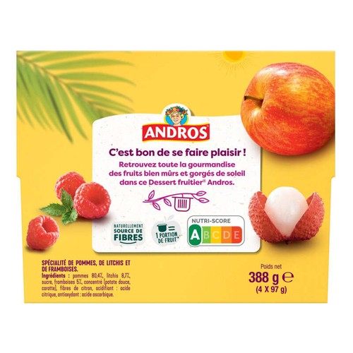 Andros Compote Evasion Tropicale Pomme Litchi Framboise  4x97g