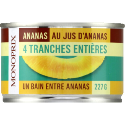 Monoprix Ananas au Jus d'Ananas, 4 Tranches Entières 137g