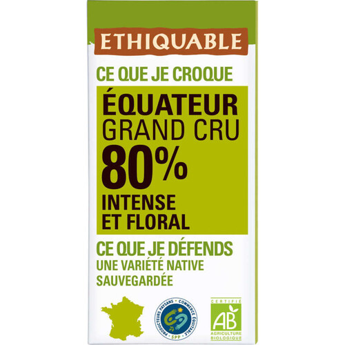 Ehiquable Chocolat Noir 80% Bio 100g