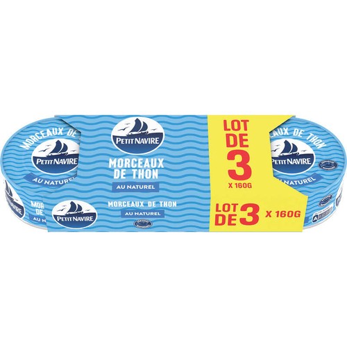 Morceaux de Thon au Naturel Démarche Responsable PETIT NAVIRE 112g x 3