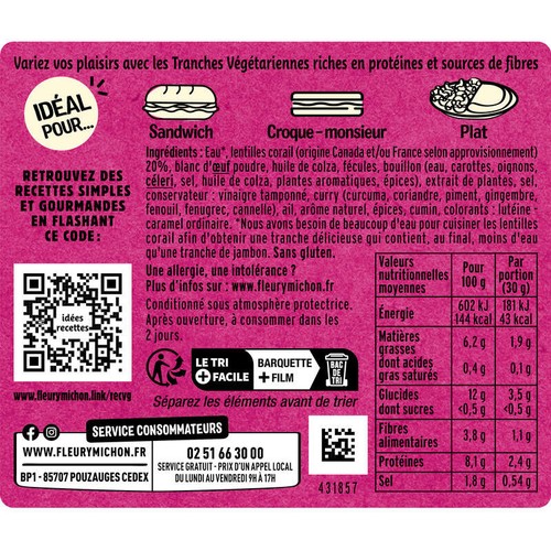 Fleury Michon Lentilles corail Curry Cumin en Tranches x4