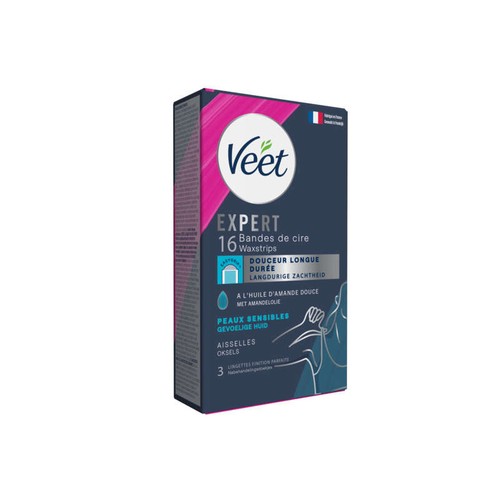 Veet Expert Bandes de cire froide Aiselles Peaux sensibles x16