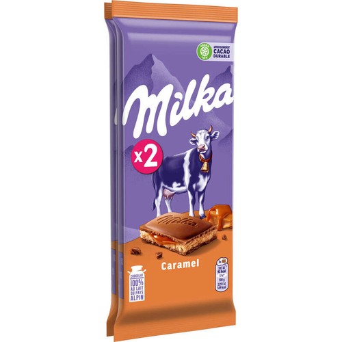 Milka Tablette Chocolat Lait Fourrée À La Crème Et Caramel Lot 2x100g