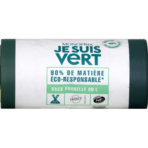 Monoprix Je Suis Vert Sacs poubelle éco-responsables 30L X20