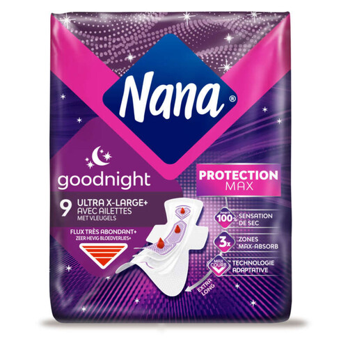 Nana Serviettes Hygiéniques Ultra Goodnight Extra Large x9