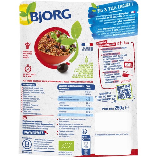 Bjorg Quinoa, tomates & olives, Bio 250g