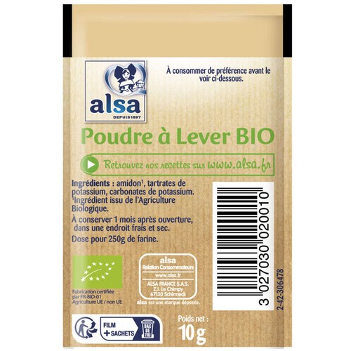 Alsa Poudre à Lever Bio 5 Sachets 50g