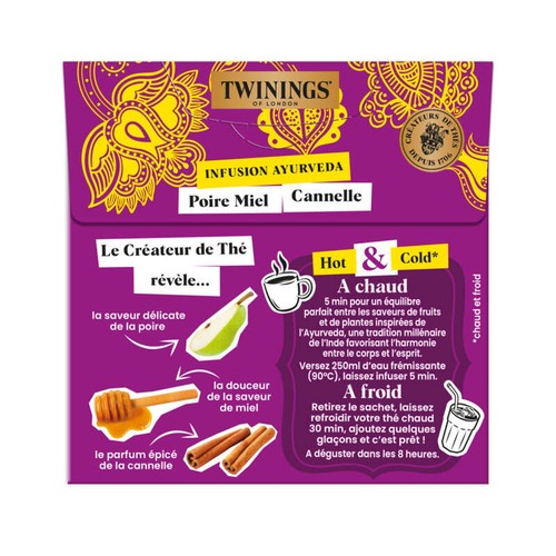 Twinings Infusion Ayurveda Poire, Miel & Cannelle x20 Sachets