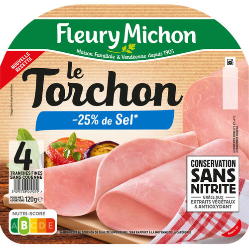 Fleury Michon Le Torchon Jambon  -25% De Sel X4