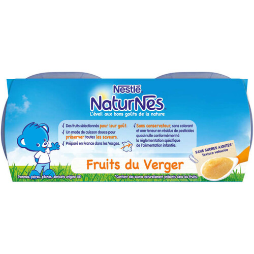 NESTLÉ NATURNES Purée bébé Fruits du Verger -4x130g -Dès 6 mois