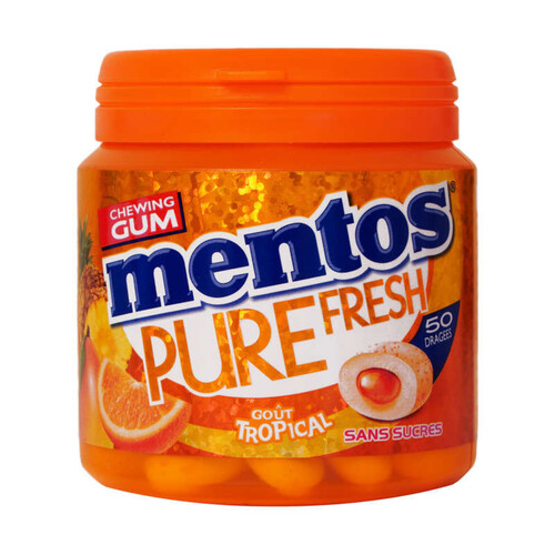 Chewing-gums Mentos Pure Fresh Tropical sans sucres 50 dragées - 100g