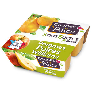 Charles & Alice Desserts Pommes & Poires Williams sans sucres ajoutés 4x100g