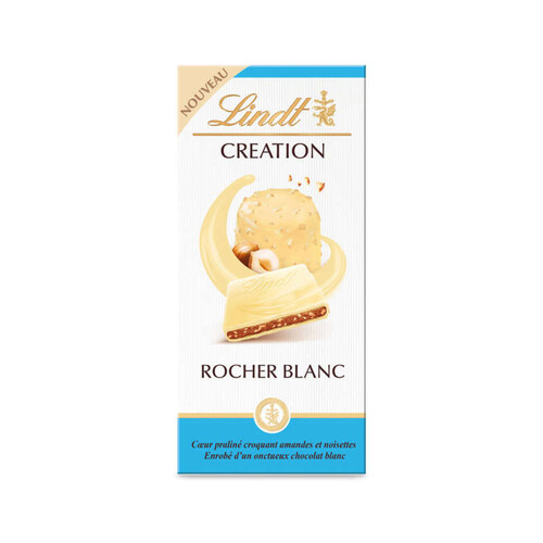 Lindt Création Chocolat Blanc Rocher Blanc cœur Praliné Croquant 128g