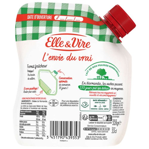 Elle & Vire Crème De Normandie Épaisse Entière 30% de Mg 33cl