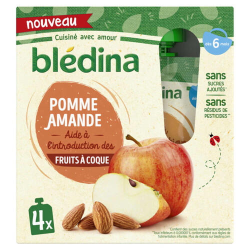 Bledina gourdes pommes amandes - dès 6 mois - 4x 85g