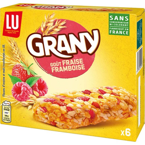 LU Grany Barres de céréales Fraises et Framboises 108g