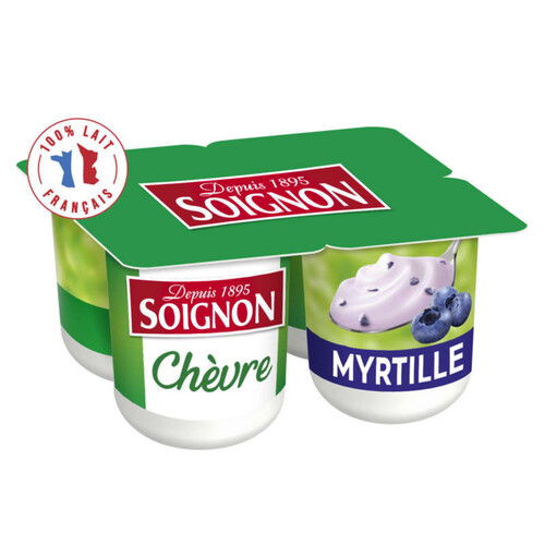 Soignon Yaourt Brassé Au Lait Entier De Chèvre Avec Morceaux De Myrtille 4X125G