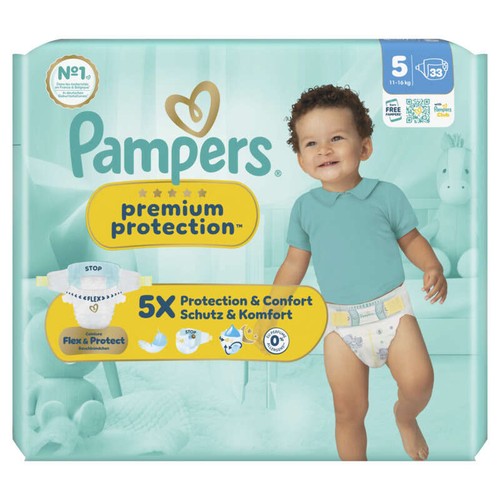 Pampers Premium Protection Taille 5, 11kg-16kg, 33 Couches